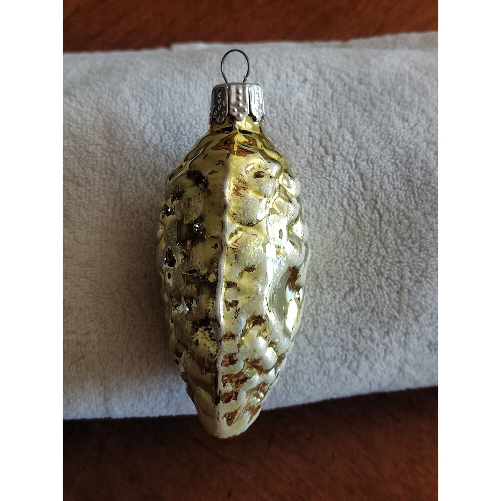 Vintage Blown Glass Pinecone Christmas Ornament Gold Mica 3.5" - Picture 5 of 10